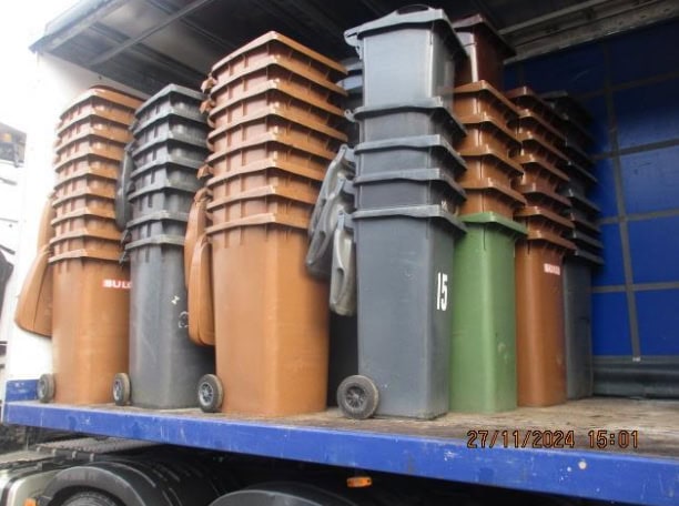 Wheelie bins stored in lorry